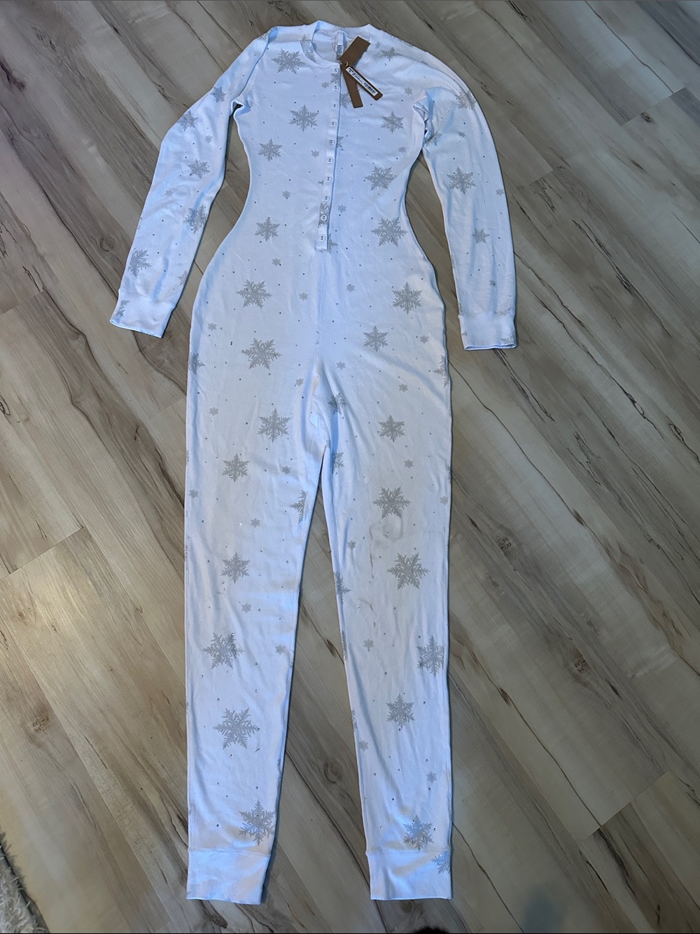 SKIMS White Snowflake Onesie with Silver Accents NWT